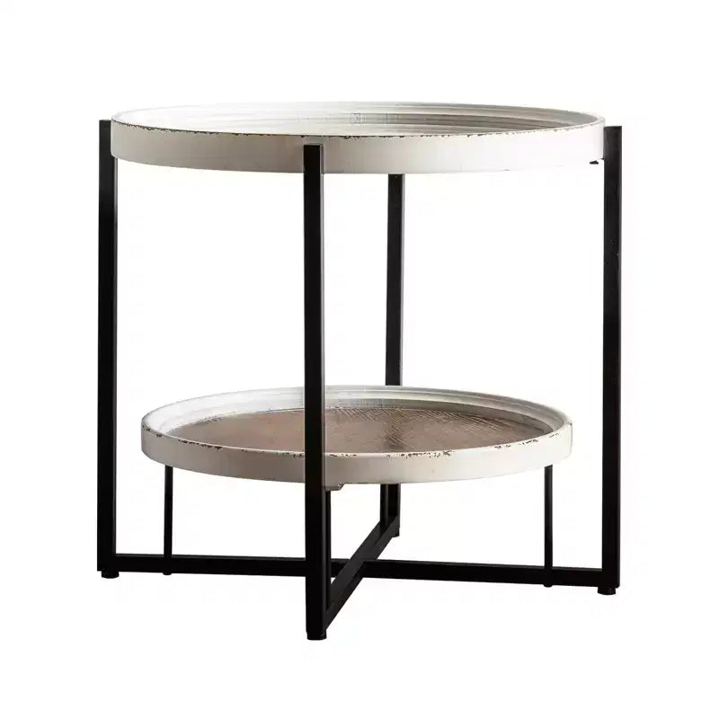 Iron Frame Wood Top 2-Tier Round End Table 23.23"W x 22.44"H