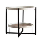 Table d'appoint ronde à 2 niveaux avec plateau en bois et cadre en fer 59 cm (L) x 57 cm (H)