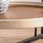 Table d'appoint ronde à 2 niveaux avec plateau en bois et cadre en fer 59 cm (L) x 57 cm (H)