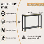 Console en verre trempé et cadre métallique à 2 niveaux 40.94"W x 12.17"D x 32"H
