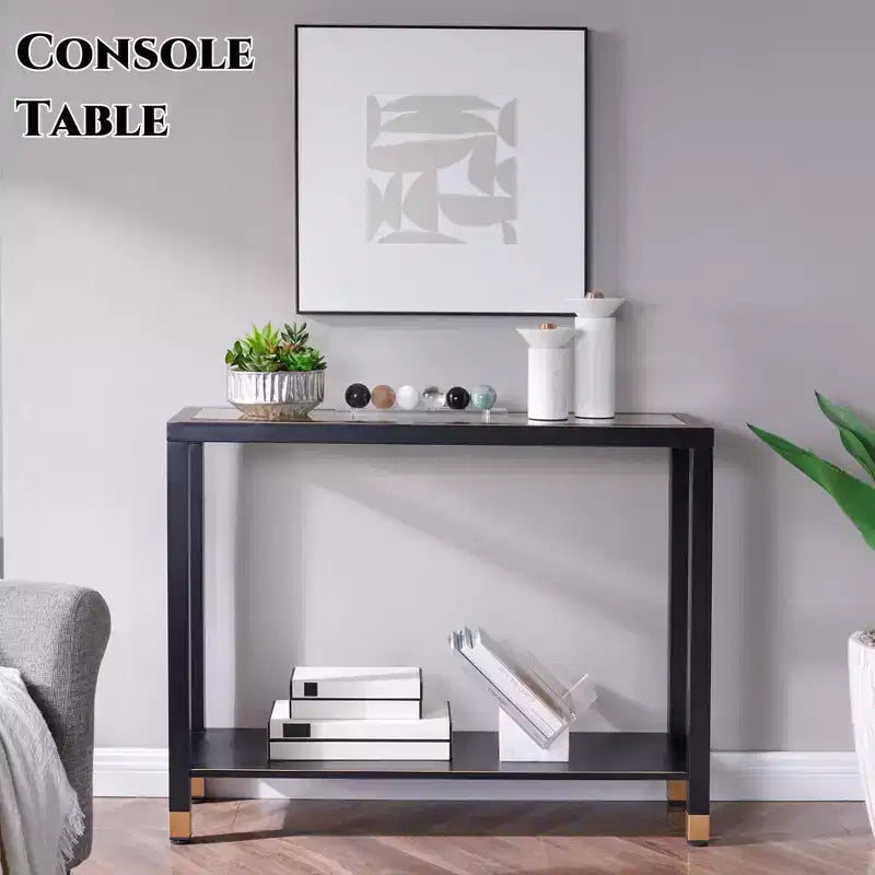 Tempered Glass Metal Frame 2-Tier Console Table 40.94"W x 12.17"D x 32"H