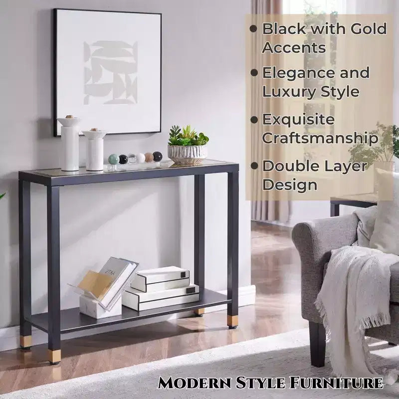 Tempered Glass Metal Frame 2-Tier Console Table 40.94"W x 12.17"D x 32"H