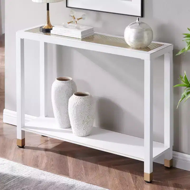 Tempered Glass Metal Frame 2-Tier Console Table 40.94"W x 12.17"D x 32"H
