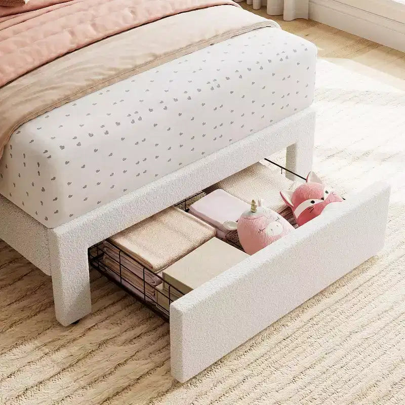 Velvet Upholstered Metal Frame Twin Platform Bed with Storage Drawer