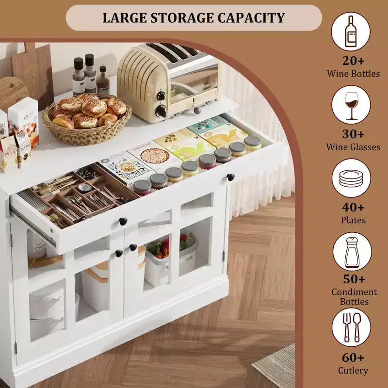 Melamine Sideboard Buffet Cabinet with Glass Door 35.4"W x 15.7"D x 30.6"H