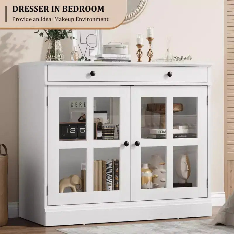 Melamine Sideboard Buffet Cabinet with Glass Door 35.4"W x 15.7"D x 30.6"H