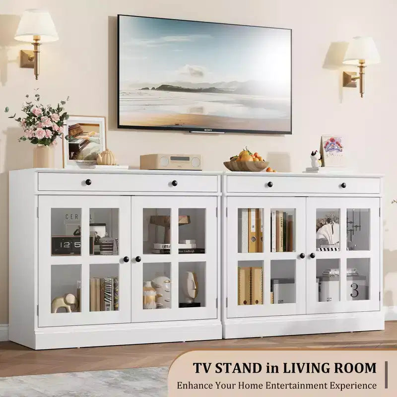 Melamine Sideboard Buffet Cabinet with Glass Door 35.4"W x 15.7"D x 30.6"H