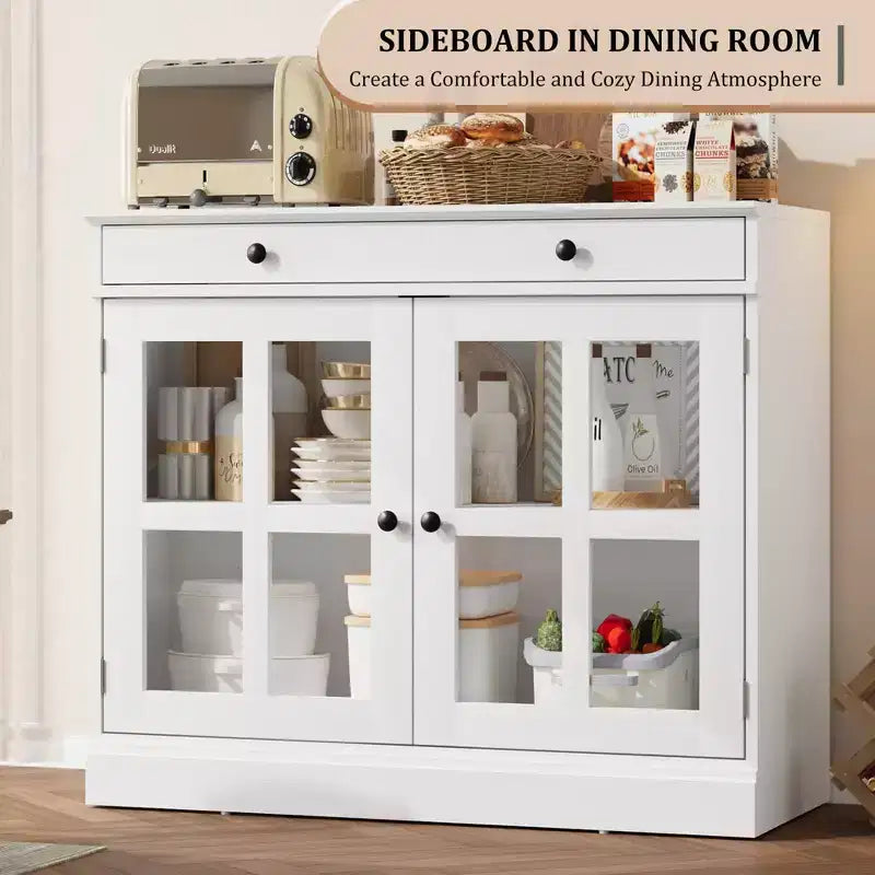 Melamine Sideboard Buffet Cabinet with Glass Door 35.4"W x 15.7"D x 30.6"H