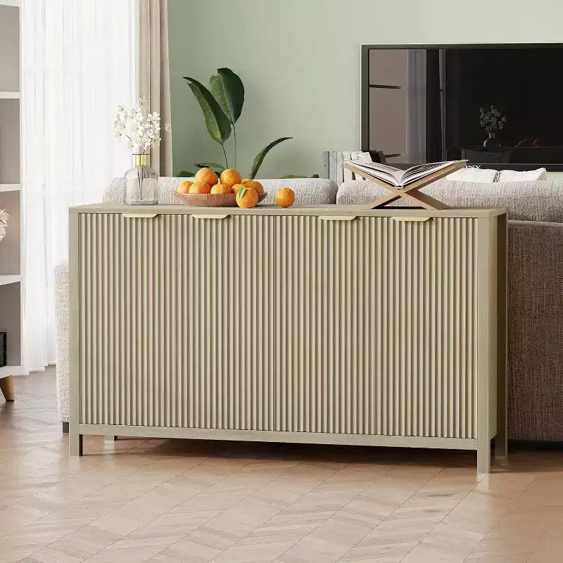 MDF Fluted 4-Door Sideboard Buffet Cabinet 55.1"W x 15.4"D x 32.8"H