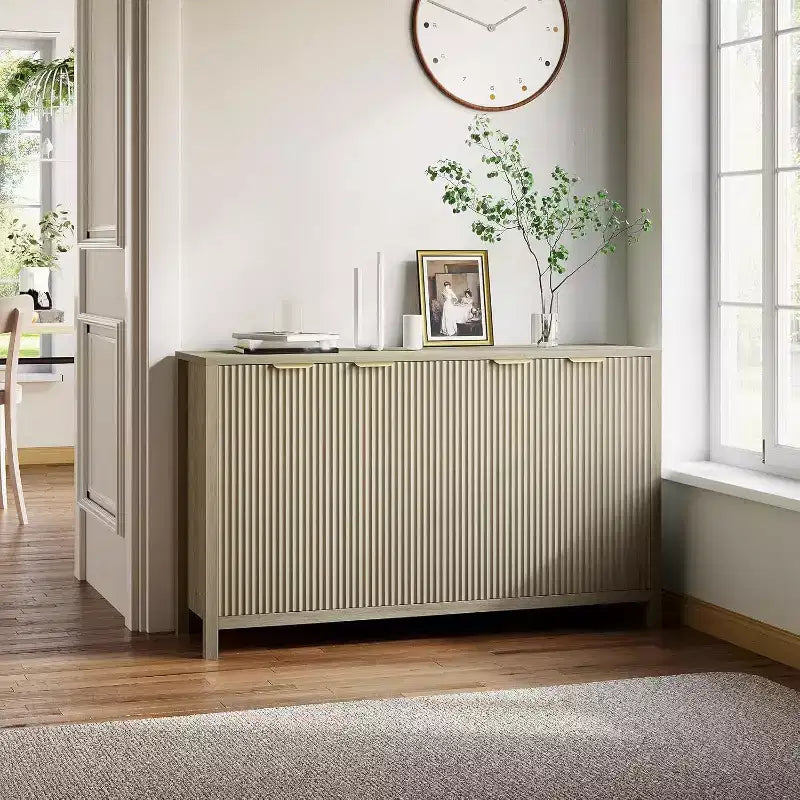 MDF Fluted 4-Door Sideboard Buffet Cabinet 55.1"W x 15.4"D x 32.8"H