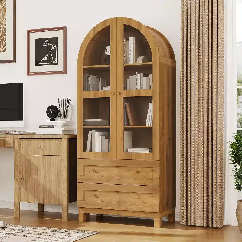 Particle Board Arched Pantry Cabinet with Acrylic Doors 71"H x 31"W x 16.3"D