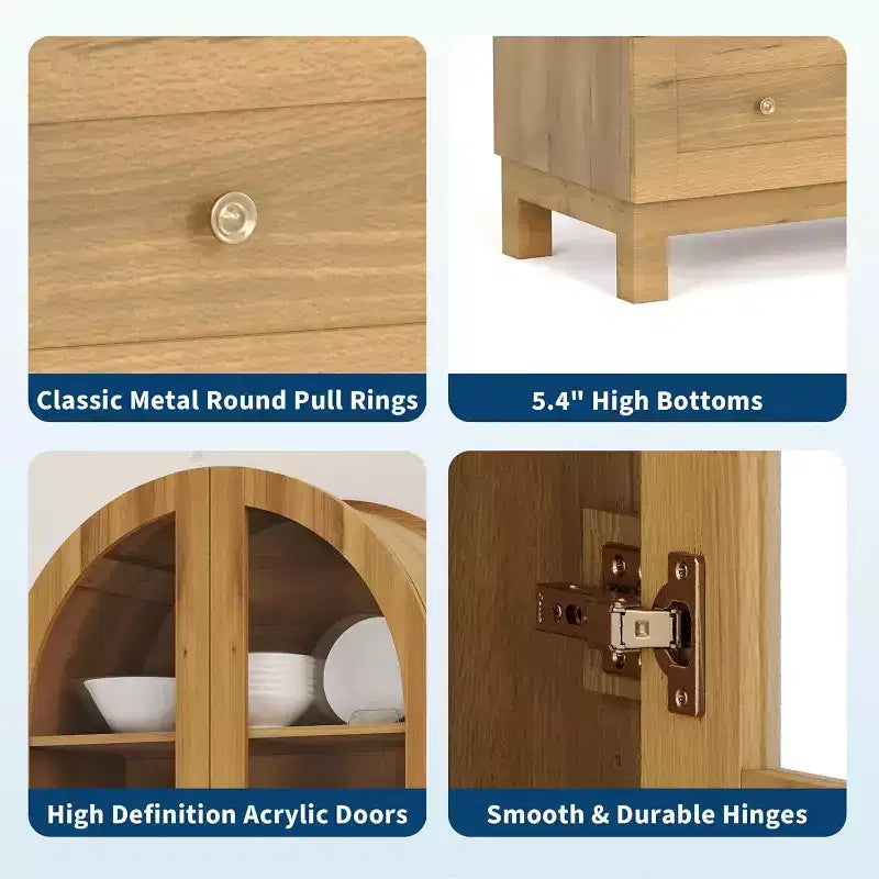 Particle Board Arched Pantry Cabinet with Acrylic Doors 71"H x 31"W x 16.3"D