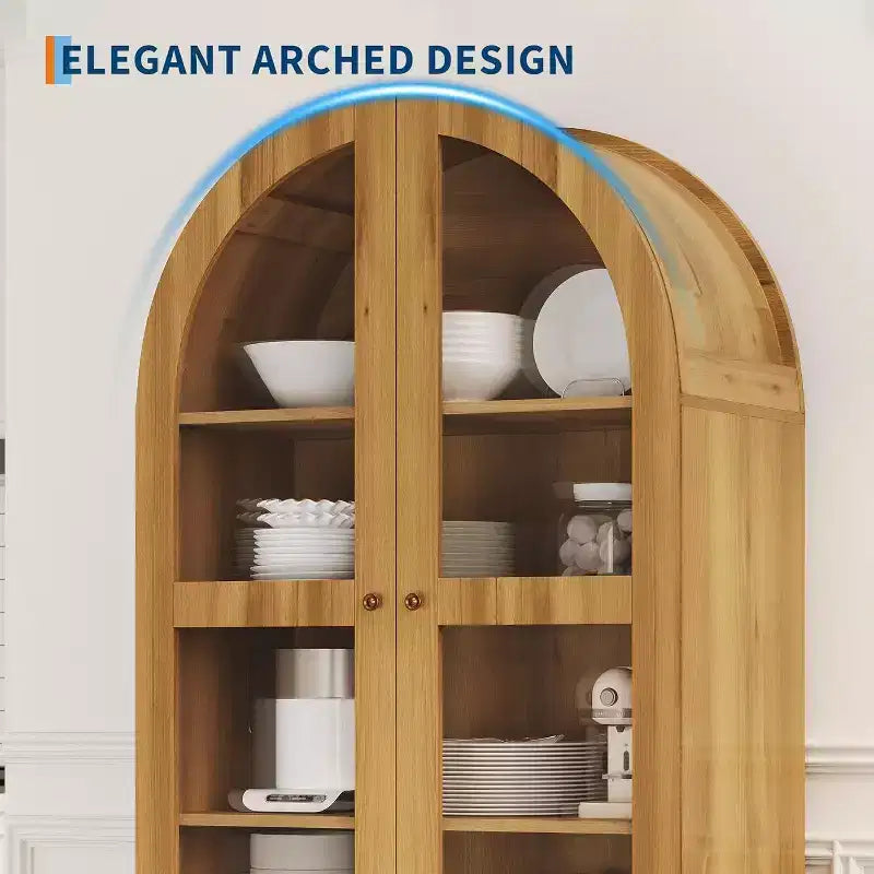 Particle Board Arched Pantry Cabinet with Acrylic Doors 71"H x 31"W x 16.3"D