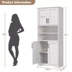 Meuble de Cuisine de Rangement en Bois Composite avec Support pour Micro-ondes, Hauteur 170 cm