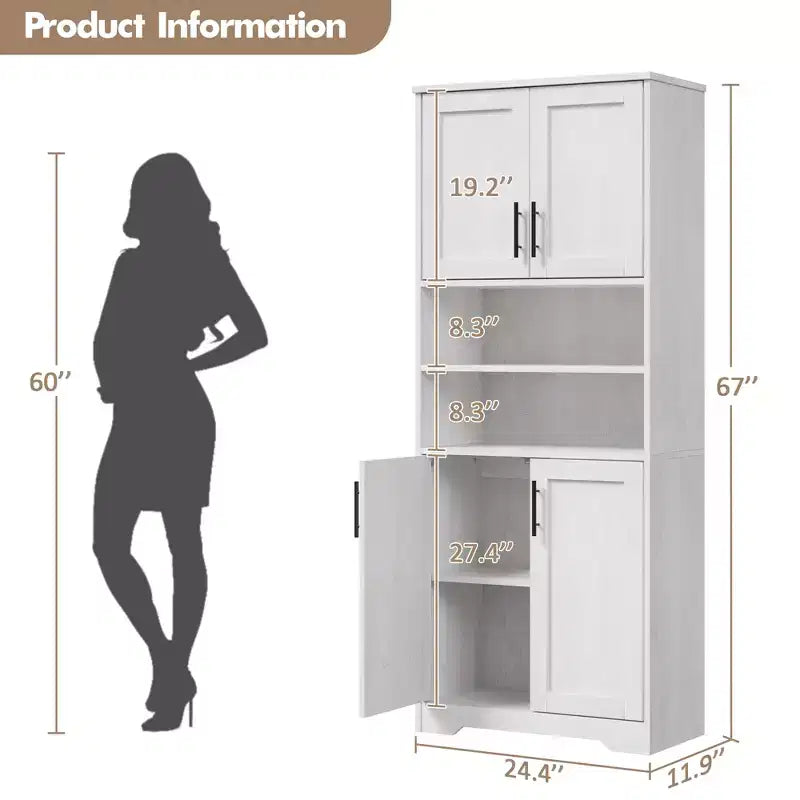 Engineered Wood Kitchen Pantry Cabinet with Microwave Stand 67"H