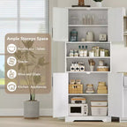 Meuble de Cuisine de Rangement en Bois Composite avec Support pour Micro-ondes, Hauteur 170 cm