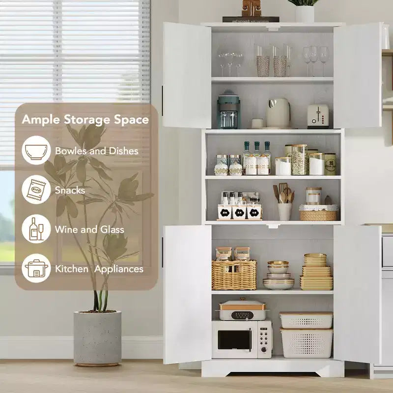 Engineered Wood Kitchen Pantry Cabinet with Microwave Stand 67"H
