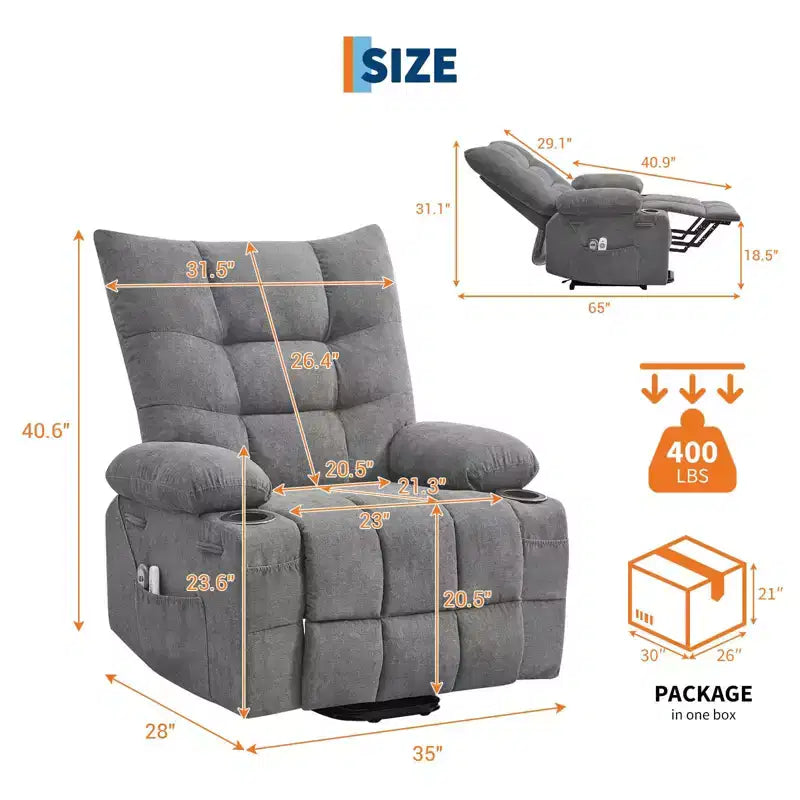 Linen Metal Frame Power Lift Recliner Chair 35"W x 40"D x 42.52"H