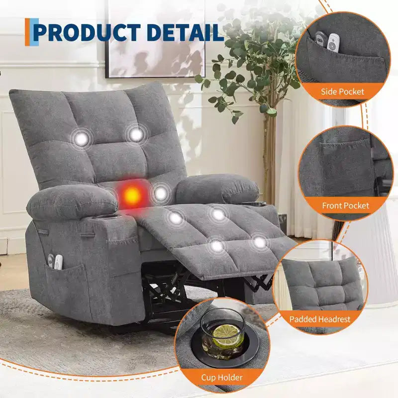 Linen Metal Frame Power Lift Recliner Chair 35"W x 40"D x 42.52"H