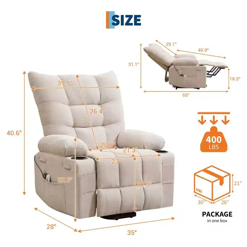 Linen Metal Frame Power Lift Recliner Chair 35"W x 40"D x 42.52"H