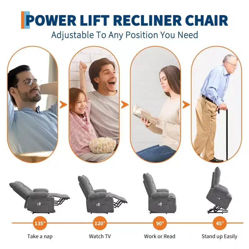 Linen Metal Frame Power Lift Recliner Chair 35"W x 40"D x 42.52"H