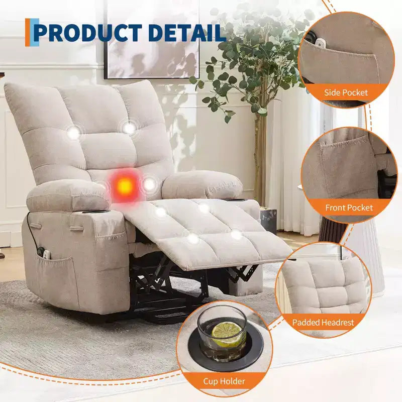 Linen Metal Frame Power Lift Recliner Chair 35"W x 40"D x 42.52"H