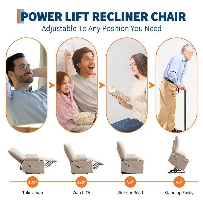 Linen Metal Frame Power Lift Recliner Chair 35"W x 40"D x 42.52"H
