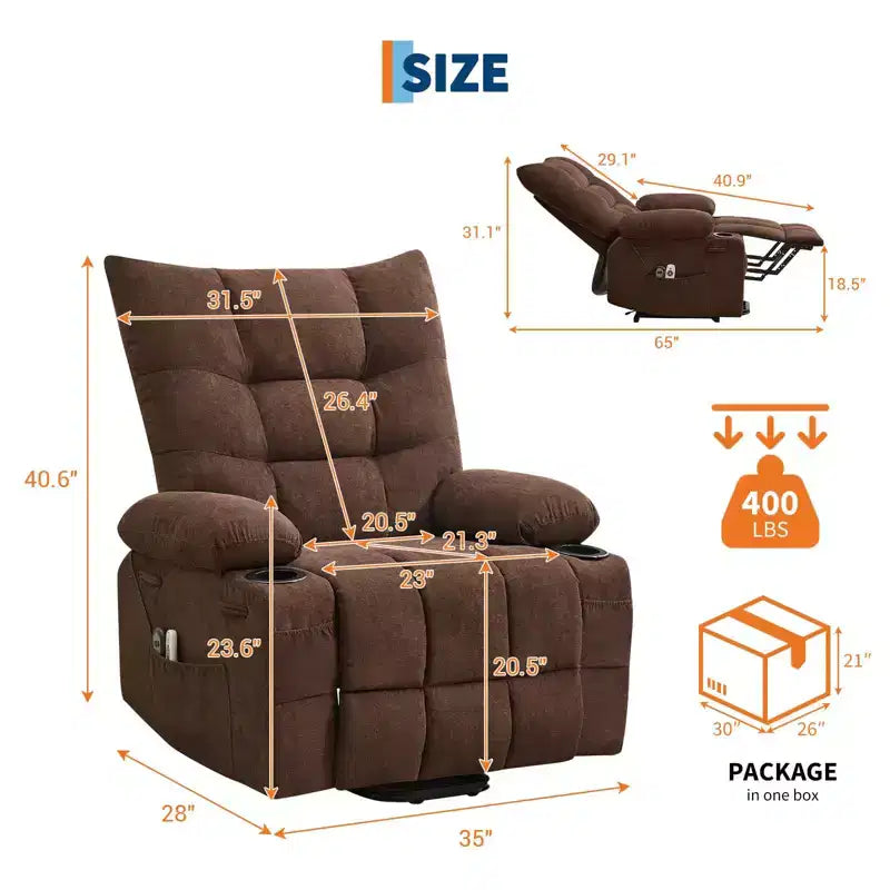 Linen Metal Frame Power Lift Recliner Chair 35"W x 40"D x 42.52"H